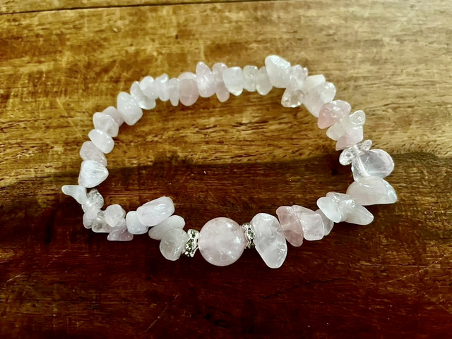 Rose Quartz rhinestone bracelet 7”
