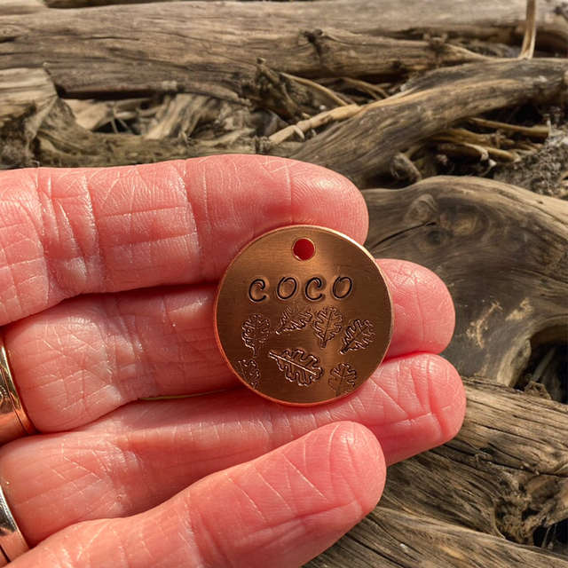 Oak Leaf themed personalised pet ID tag