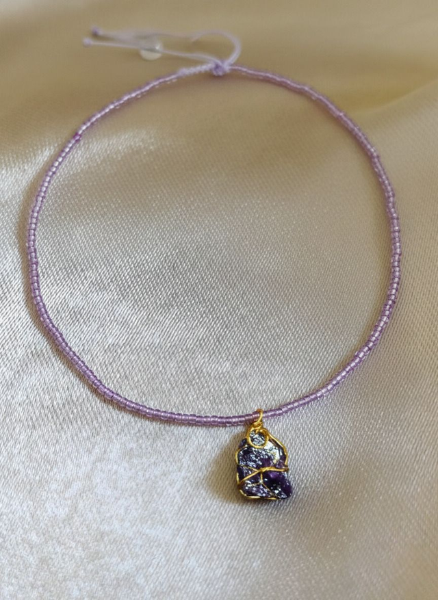 Collier améthyste pierre brute