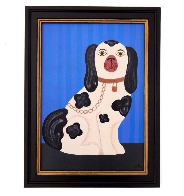Framed Fine Art Print - Staffordshire Dog - Right Facing - Blue