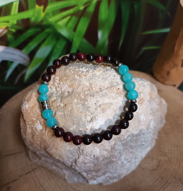 Bracelet Bois &amp; Amazonite du Pérou