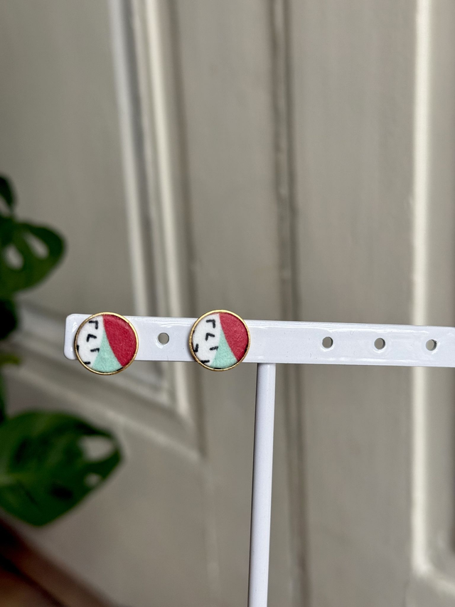 Boucles d&#039;oreilles - PUCE BAUHAUS - rouge, vert et blanc