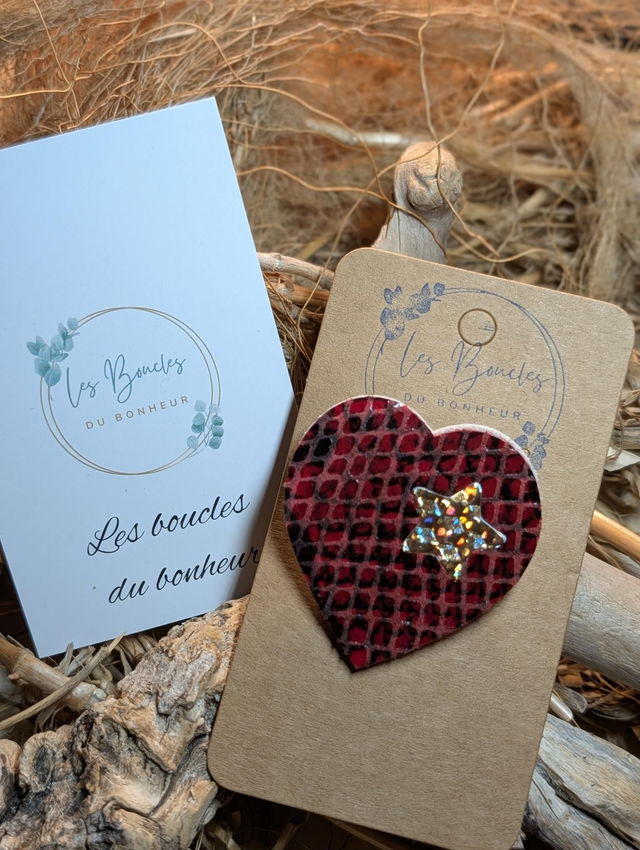 Broche coeur étoile rouge dorée b029