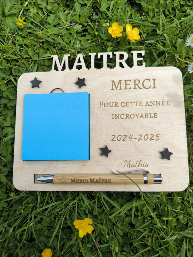 Pancarte MERCI avec stylo personnalisé + bloc post-it