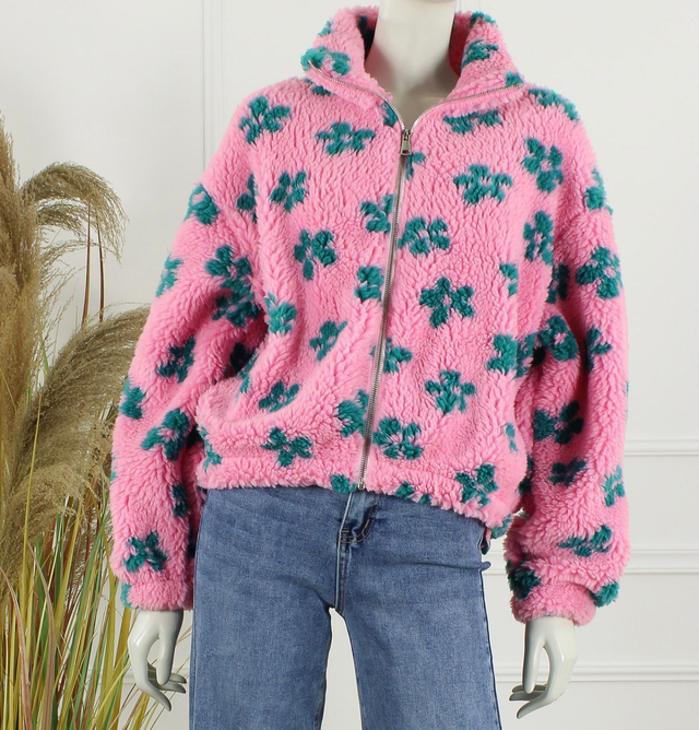  Teddy jacket flower - Roze