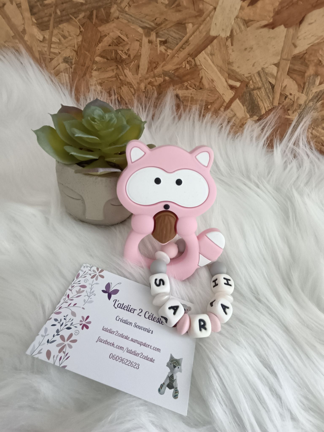 Anneau de dentition en silicone Raton Laveur Rose 