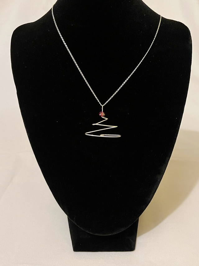Geometric Spiral Pendant in Recycled Sterling Silver with Red Glass Bead