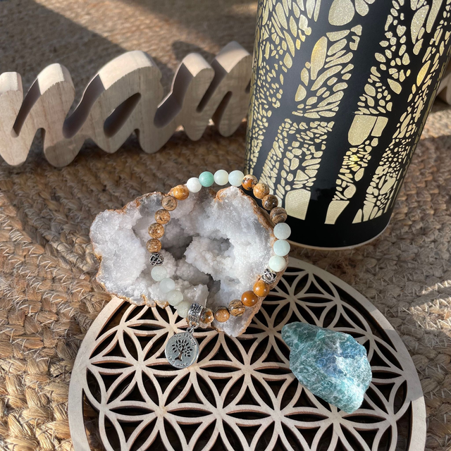 🌊🌅 Bracelet en Amazonite givré et Jaspe paysage