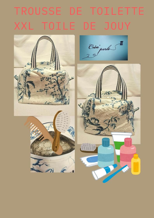 Trousse de toilette XXL Toile de Jouy