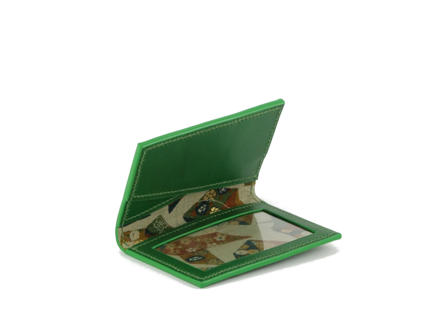 Porte-Cartes MADO Vert Pomme avec doublure tissu japonais motif origami