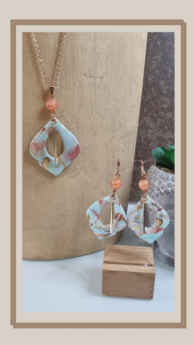 Parure &quot;bleu été&quot;losange 