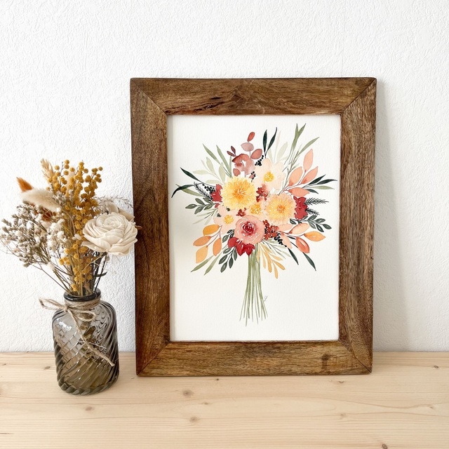 Aquarelle originale encadrée - Bouquet d&#039;automne