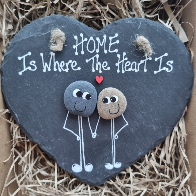 &#039;Home is Where the Heart is&#039; Pebble Art Slate