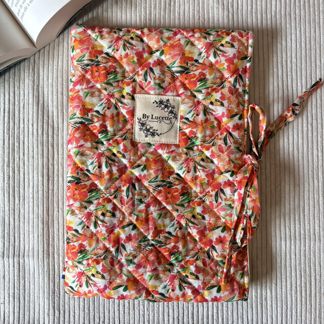 Pochette à livre matelassée fleurs orange