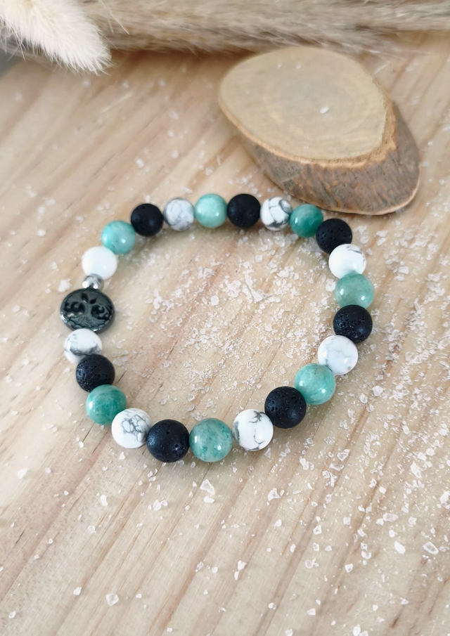 Bracelet "Lâcher prise" Amazonite, Howlite et Pierre de lave