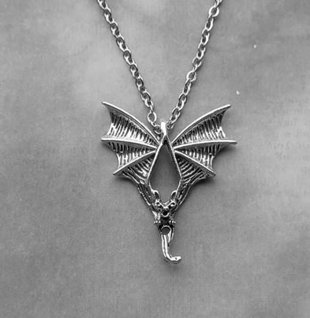 Gothic Flying Bat Metal Necklace 