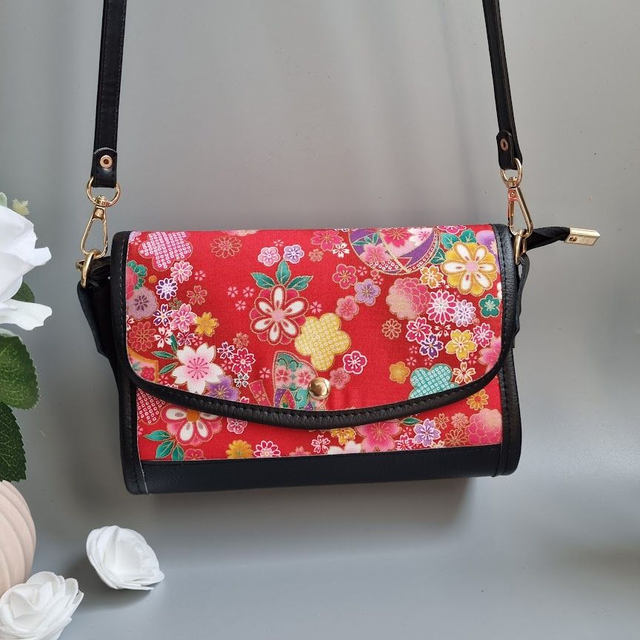 Mini-sac cartable "Miya" rouge doré & simili cuir noir
