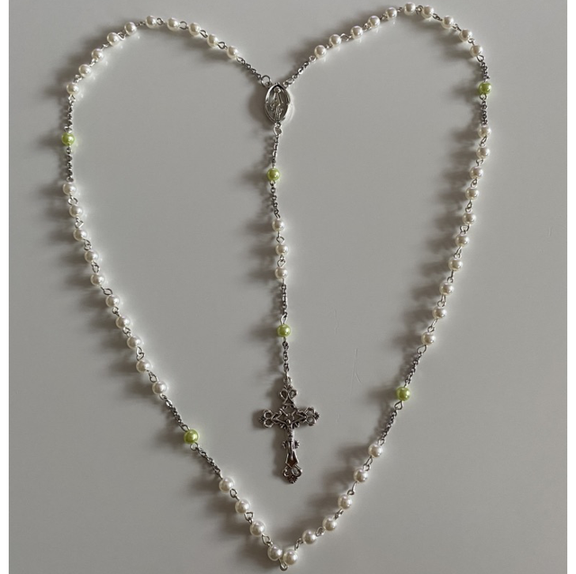 Chapelet chrétien blanc/vert/argent