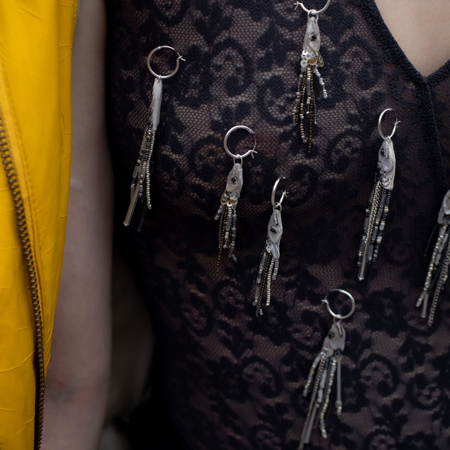 VENDACE | Silver - muikku - mini fish hand embroidered hoop earrings