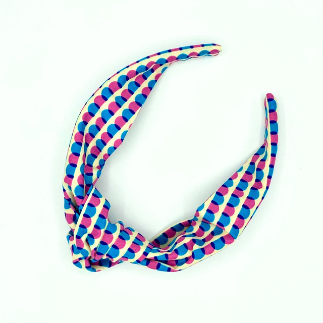 Top Knot Alice Band - Blue &amp; Pink Scallop - Japanese Cotton