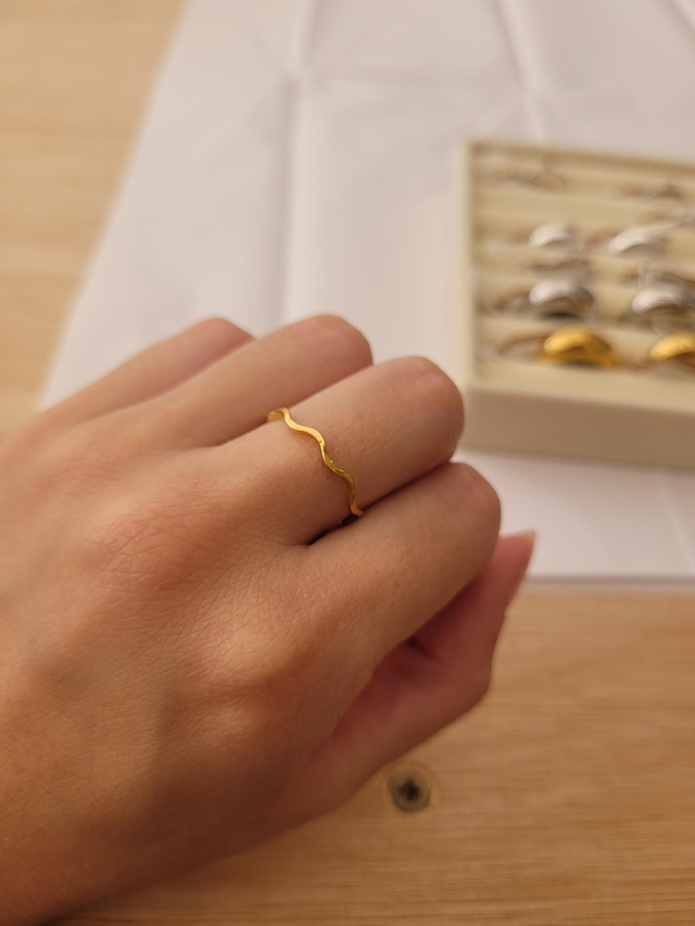 Gold stainless steel wave dainty band ring - Size S - SL-080