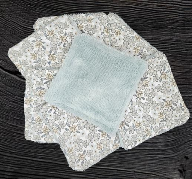 Lot de 7 cotons lavables fleurs grise