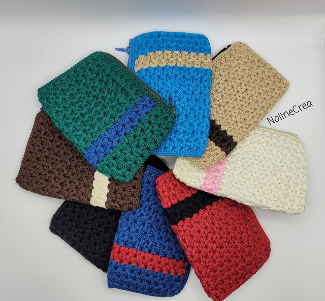 Porte-monnaie au crochet point jasmin,  porte-monnaie couleurs