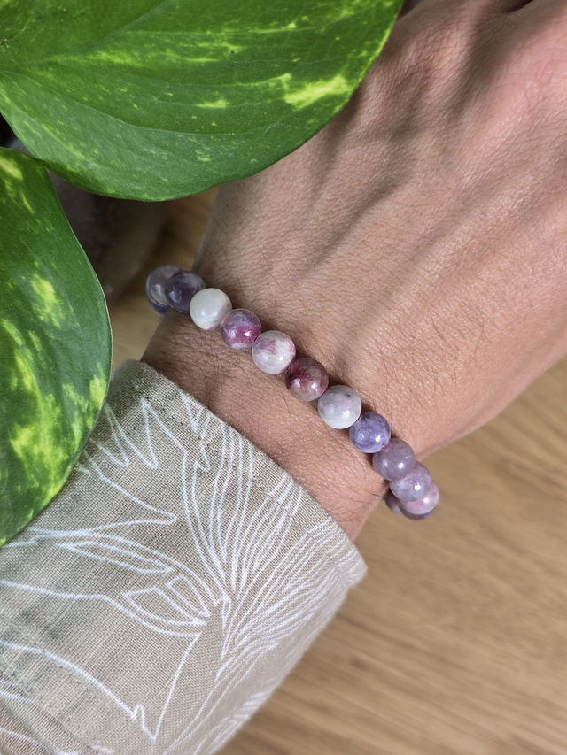 Tourmaline Rose sur Eudyalite - Bracelet avec perles de 8 mm
