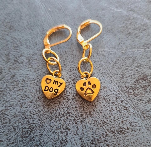 Love Heart '❤️ My Dog' Paw Print Earrings Leverbacks