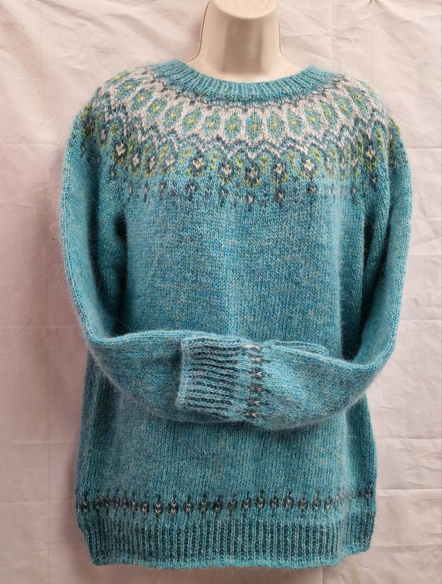 Duck Egg Hand Knitted Jumper Icelandic Design