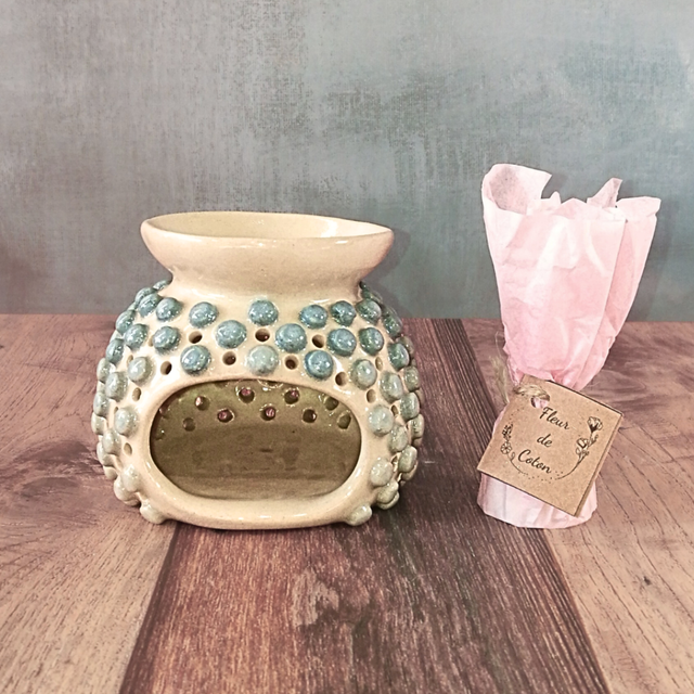  Brûle-Parfum bleu &amp; son Fondant "Fleurs de Coton" 