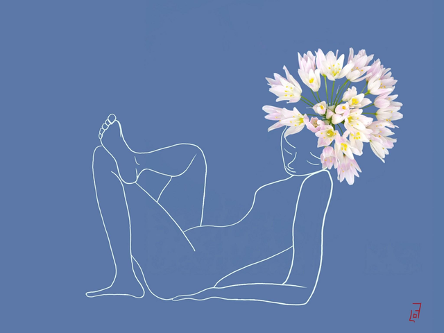 Tête d'ail -fond bleu