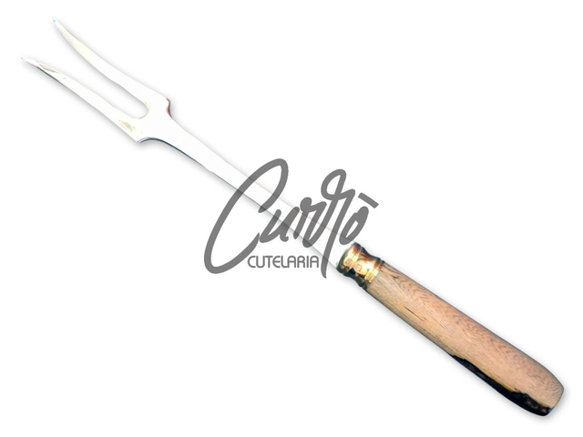 Garfo Churrasco Elmo Aço Inox Alemão Cabo Madeira 8 Pol
