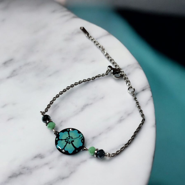 Bracelet dessiné Flora acier inoxydable vert d'eau