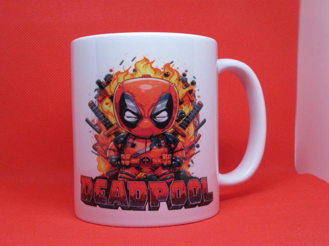 Custom Unofficial Printed Cartoon Deadpool 11oz boxed mug.