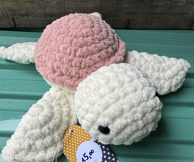 (930) Tortue 🐢 chantilly et rose de 23cm