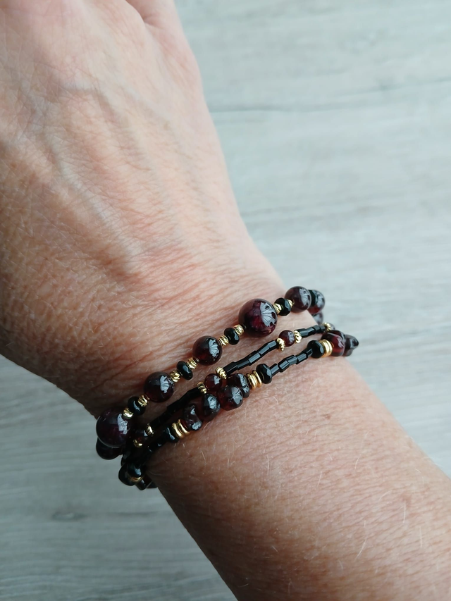 Dames armbanden set – Granaat &amp; Onyx – Stainless Steel – Handgemaakt (1.254)