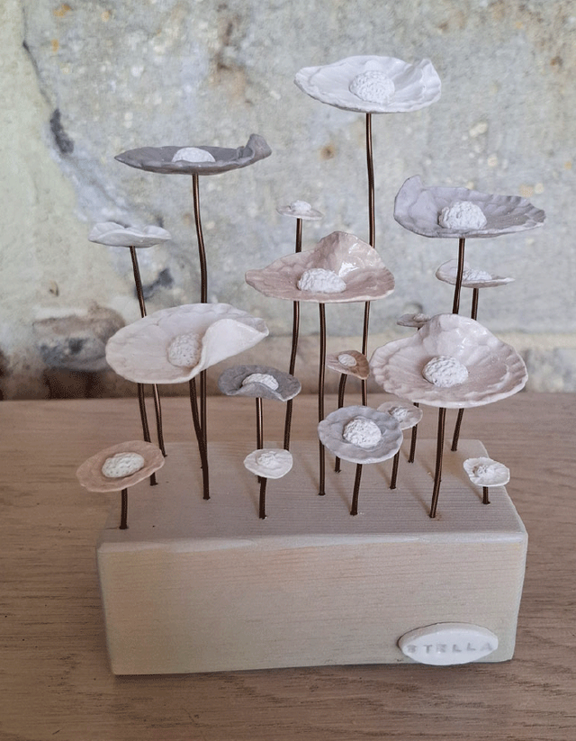 Composition Popys beige sur bois