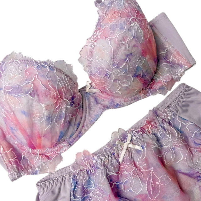 Pink and Purple Floral Japanese Bra + Underwear Set UK 34B, 36A, 34A
