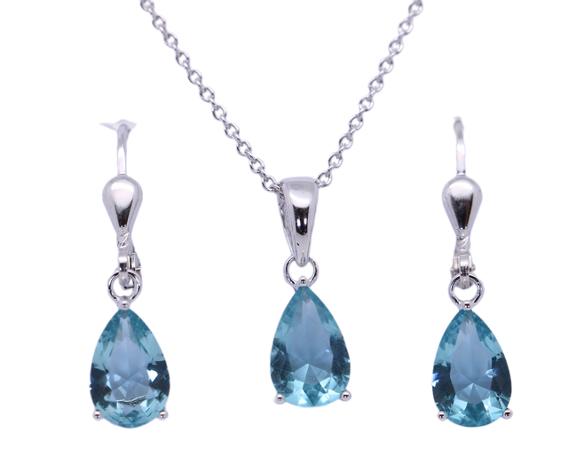 Himmlische Anmut – Tropfenförmiges Schmuckset mit blauen Zirkonia „Maiglöckchen Blau“