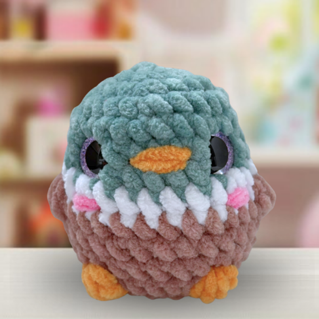Crochet Chenille Bird Friend, Mallard Duck, Ukca tested