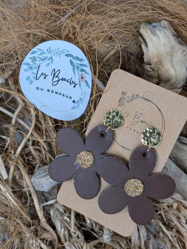 Boucles d&#039;oreilles Baby Marguerite  marron doré bm063