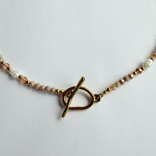 CAMILLE - Mocha Brown and Pearl Beaded Toggle Necklace
