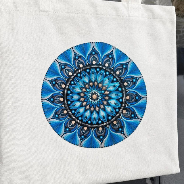 Sac tote bag en coton blanc – Mandala orange ou bleu