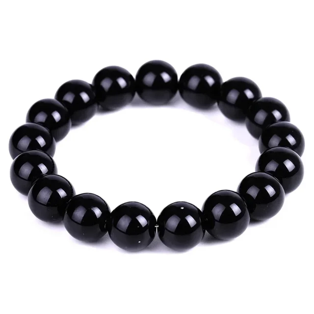 Bracelets en pierre naturelle d&#039;obsidienne noire pour hommes et femmes, 12 mm
