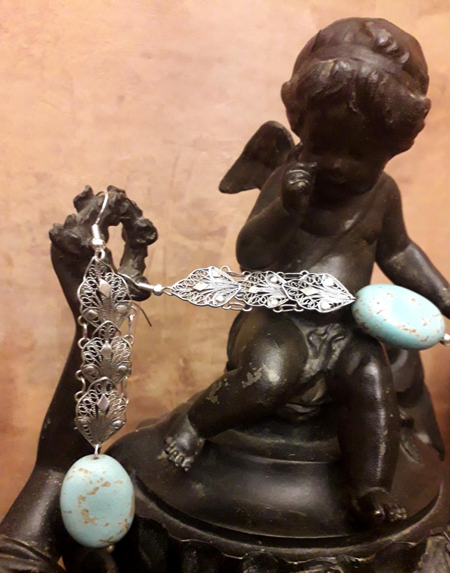 Boucles d'oreilles turquoise, argent 