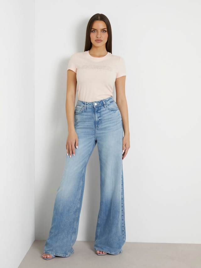 30082649 - GUESS donna t-shirt logo frontale con pizzo sangallo