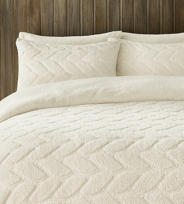 Cream Carved Teddy Reversible Duvet Set