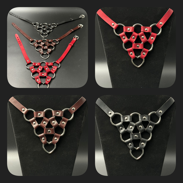 Harnas-Collar van echt leer (M) 40-46cm