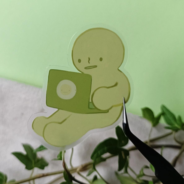 green laptop, dude - transparent sticker